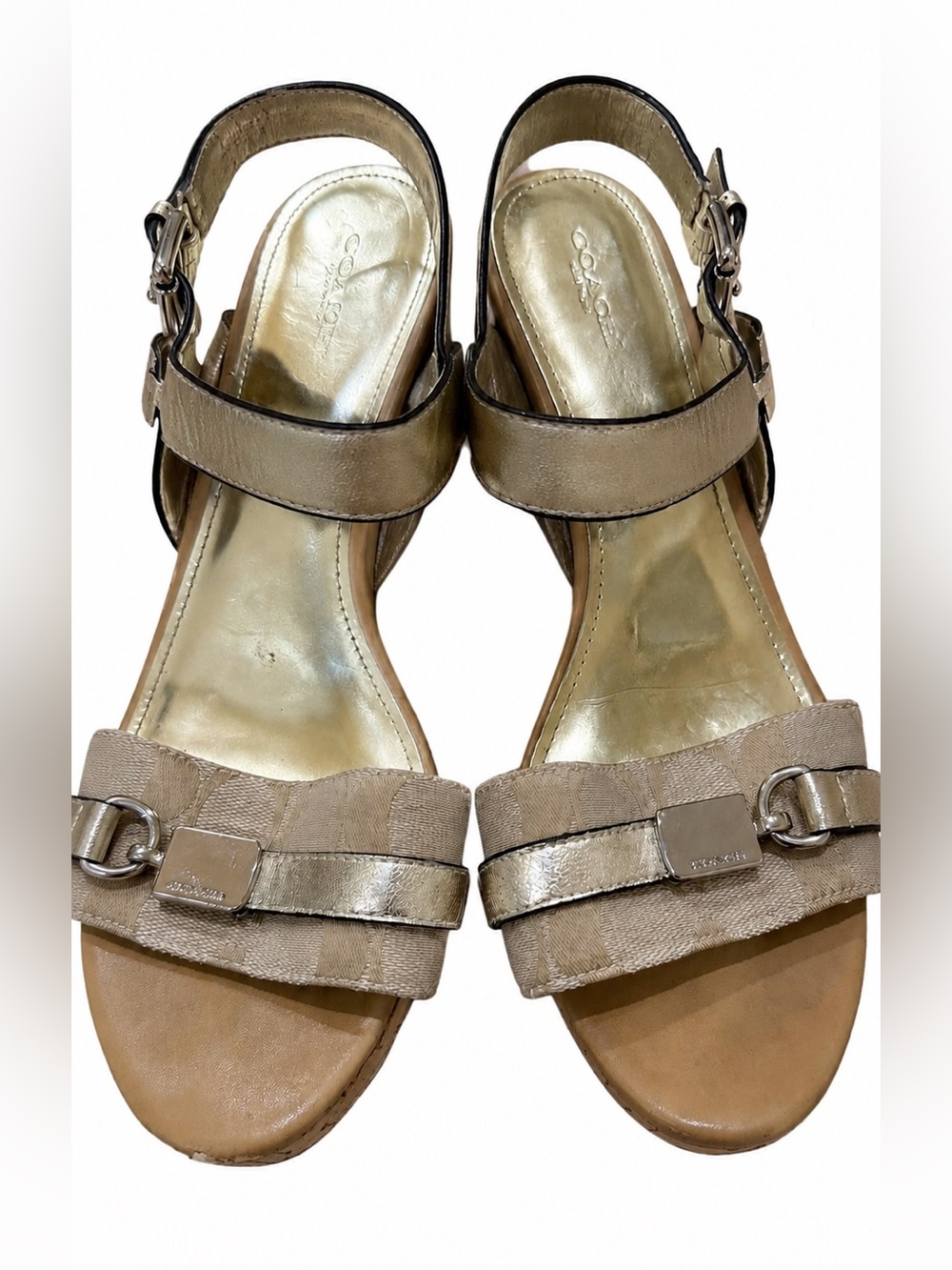 Coach Metallic Taupe and Tan Ankle-Strap Sandals